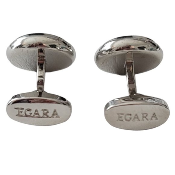 Egara Checker Shell Inlay Silver Tone Cufflinks, Signed E226 - Picture 5 of 9